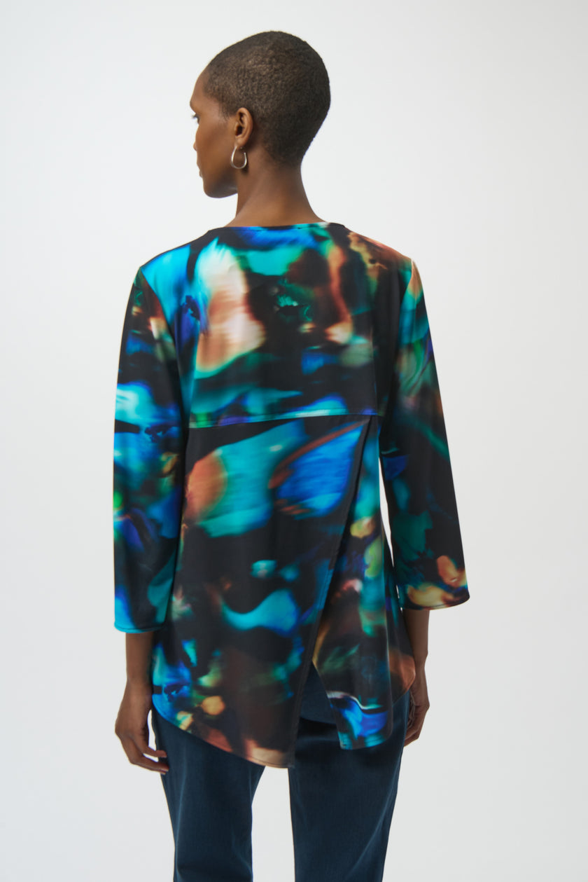 SILKY KNIT ABSTRACT PRINT FIT AND FLARE TUNIC