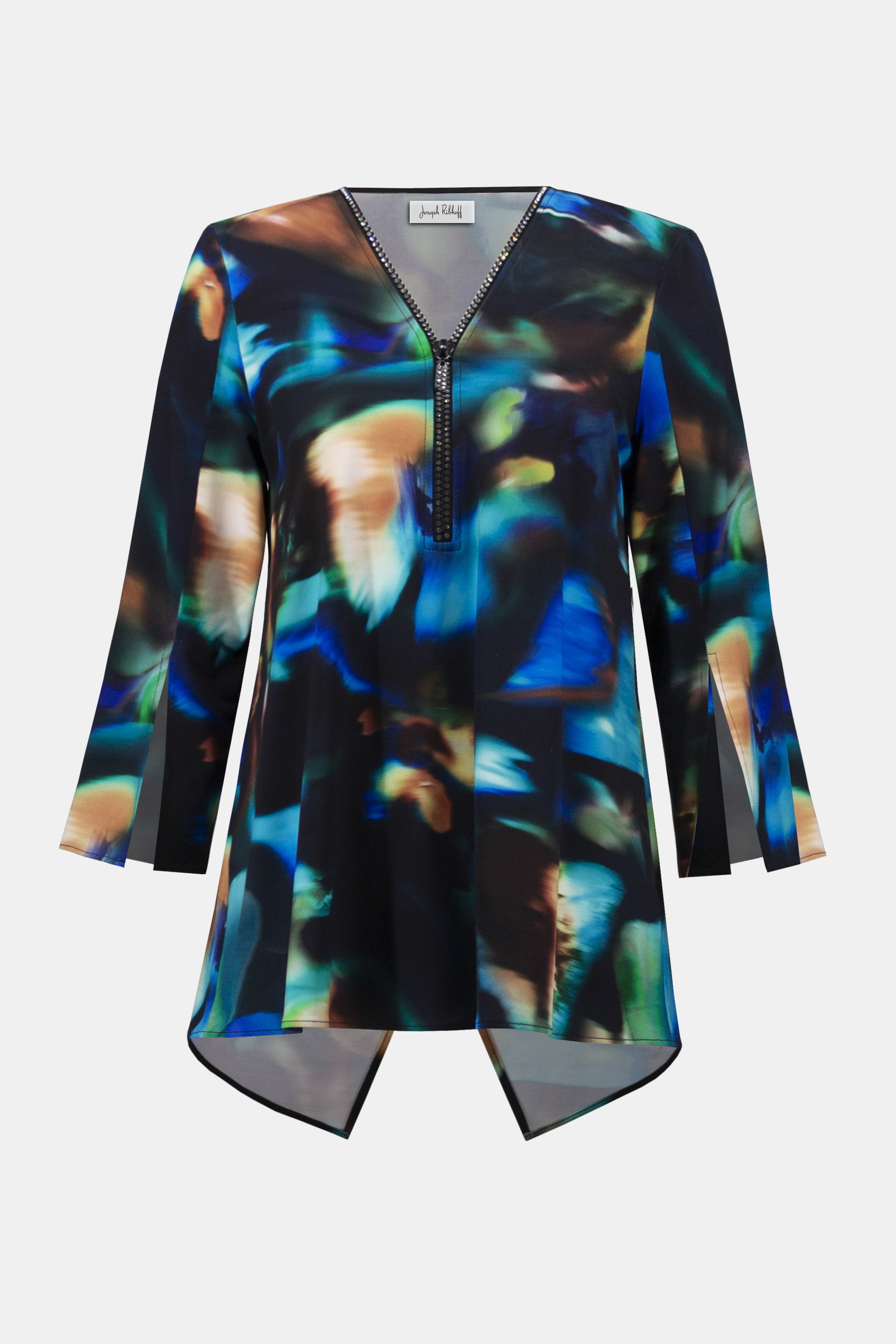 SILKY KNIT ABSTRACT PRINT FIT AND FLARE TUNIC