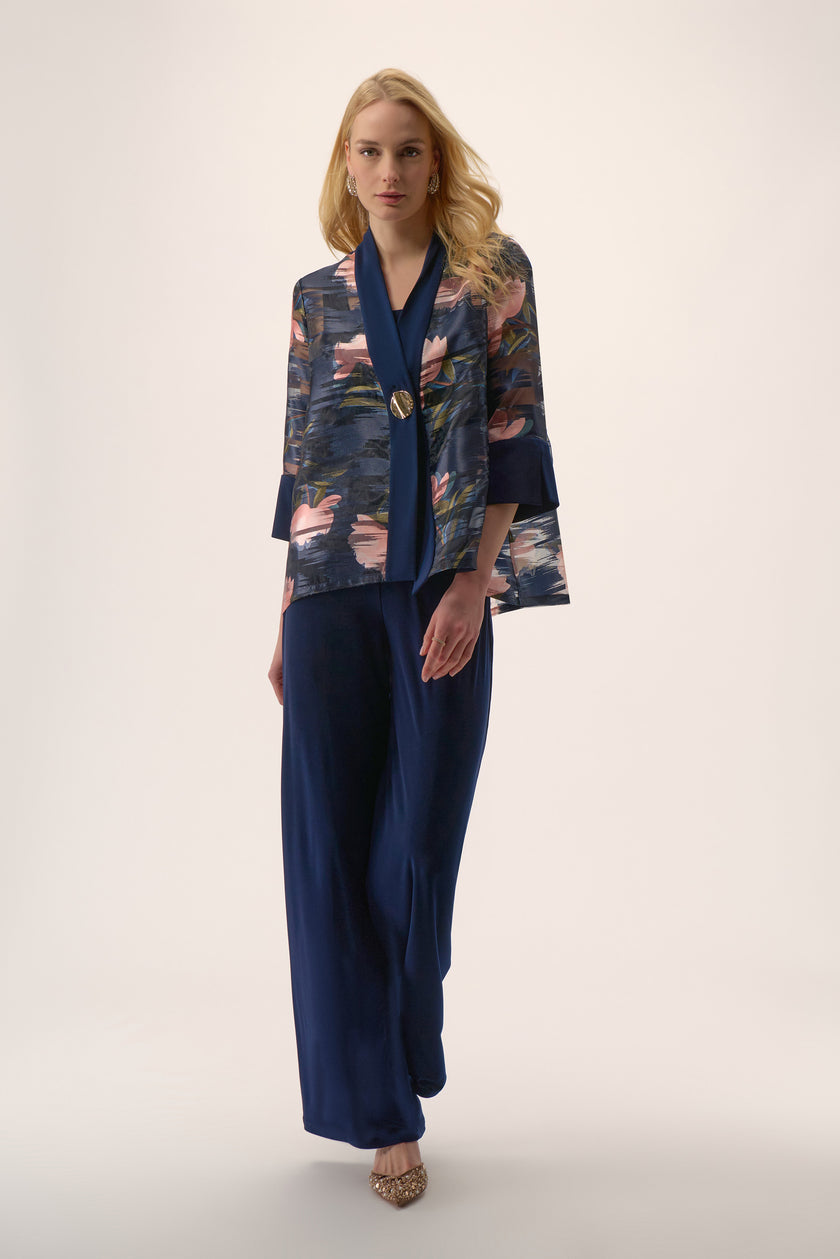 JACQUARD ORGANZA FLORAL PRINT SWING JACKET