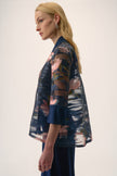 JACQUARD ORGANZA FLORAL PRINT SWING JACKET