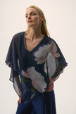 CHIFFON AND SILKY KNIT FLORAL PRINT POCHO TOP