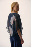 CHIFFON AND SILKY KNIT FLORAL PRINT POCHO TOP
