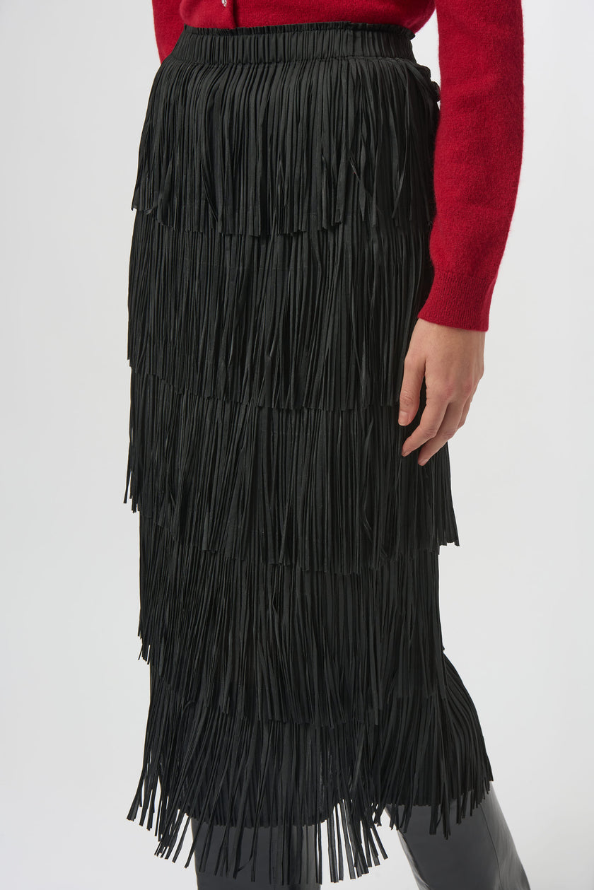 PLEATED PENCIL SKIRT WITH TIERED FRINGES