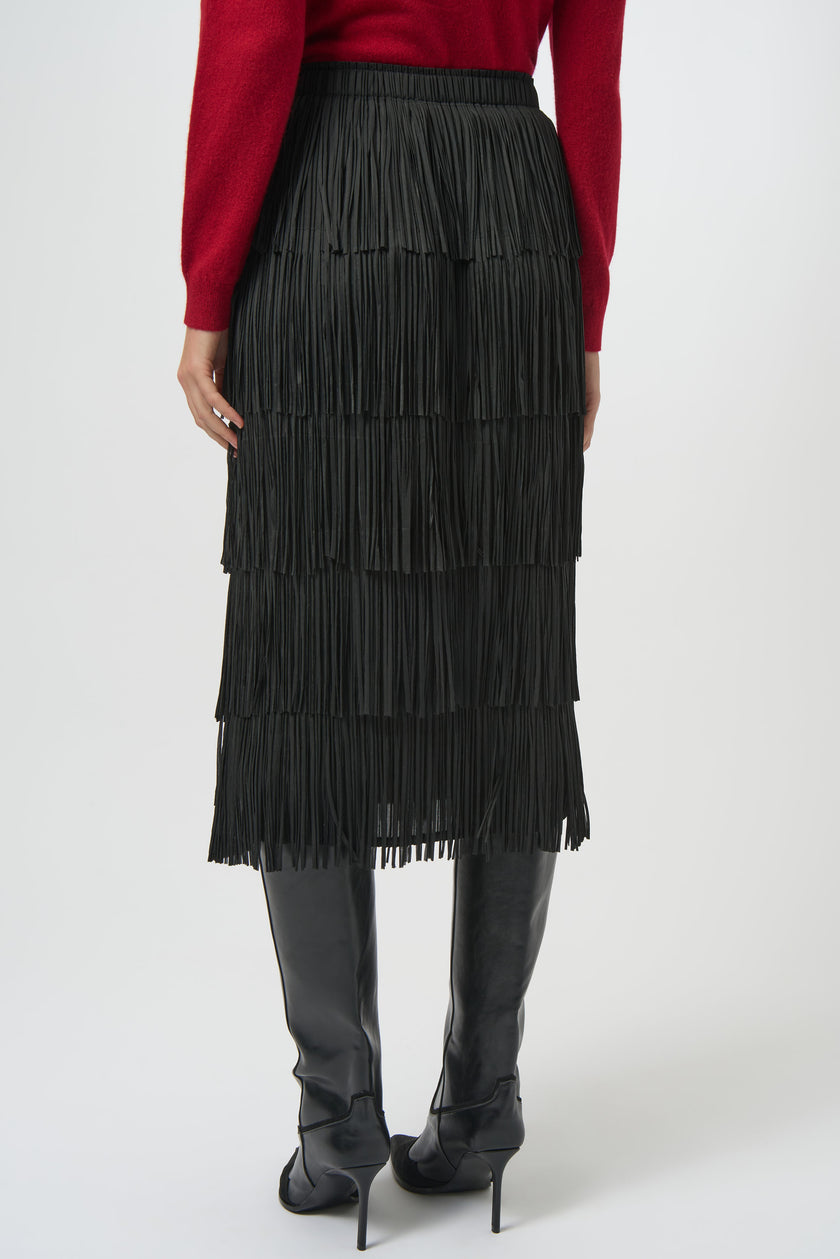 PLEATED PENCIL SKIRT WITH TIERED FRINGES