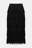 PLEATED PENCIL SKIRT WITH TIERED FRINGES