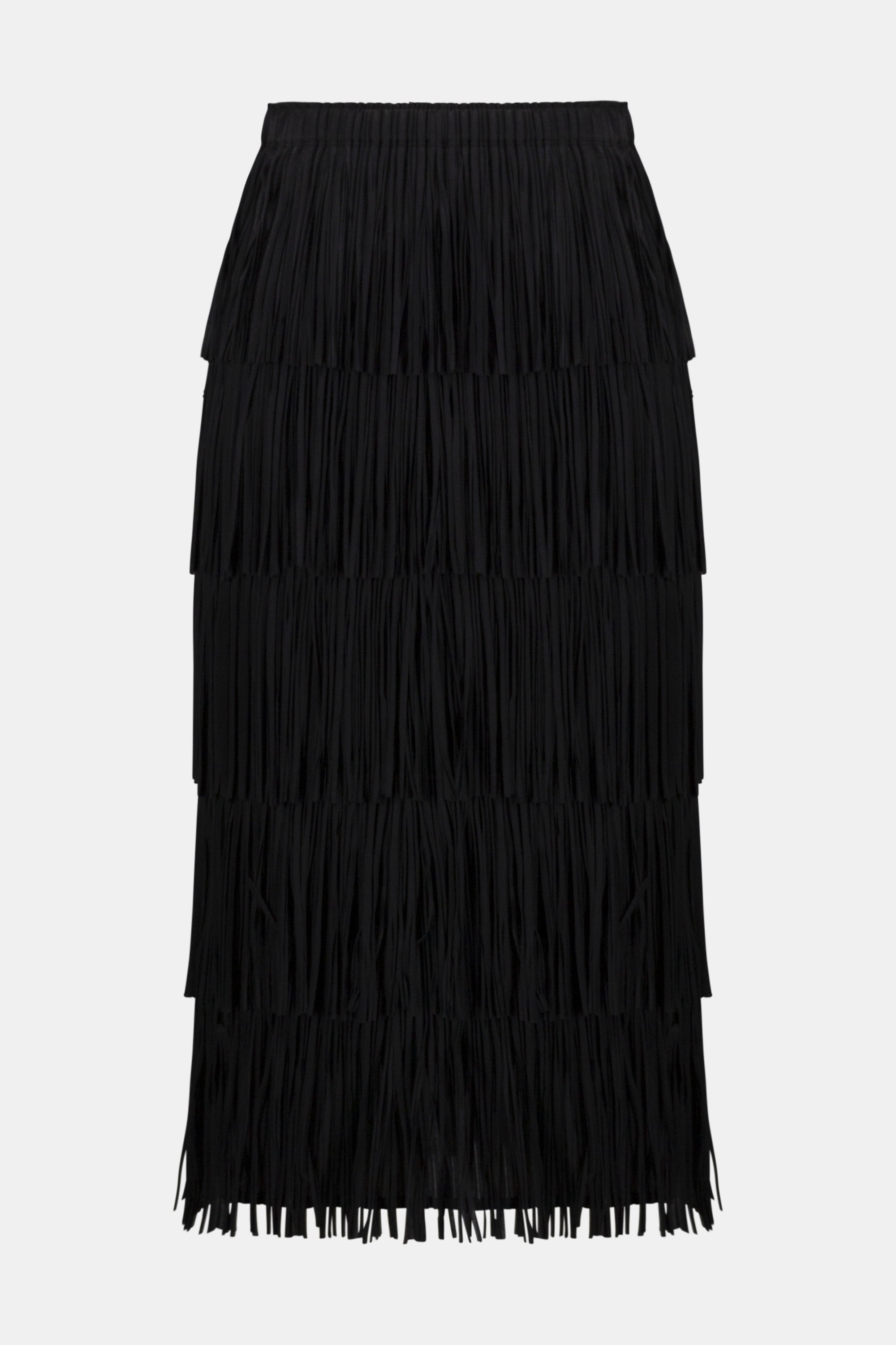 PLEATED PENCIL SKIRT WITH TIERED FRINGES