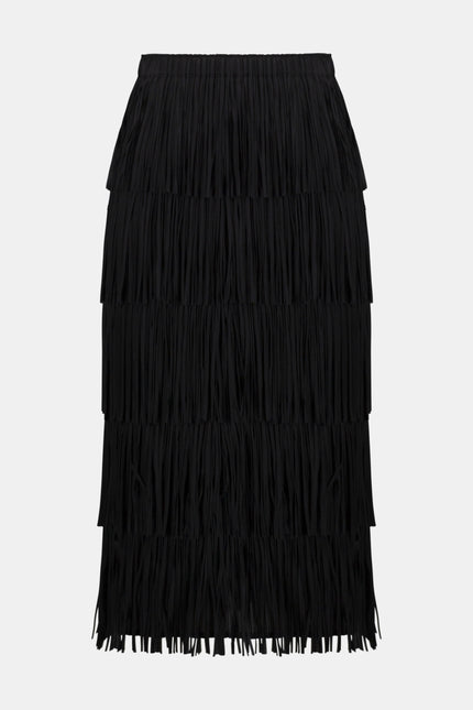 PLEATED PENCIL SKIRT WITH TIERED FRINGES