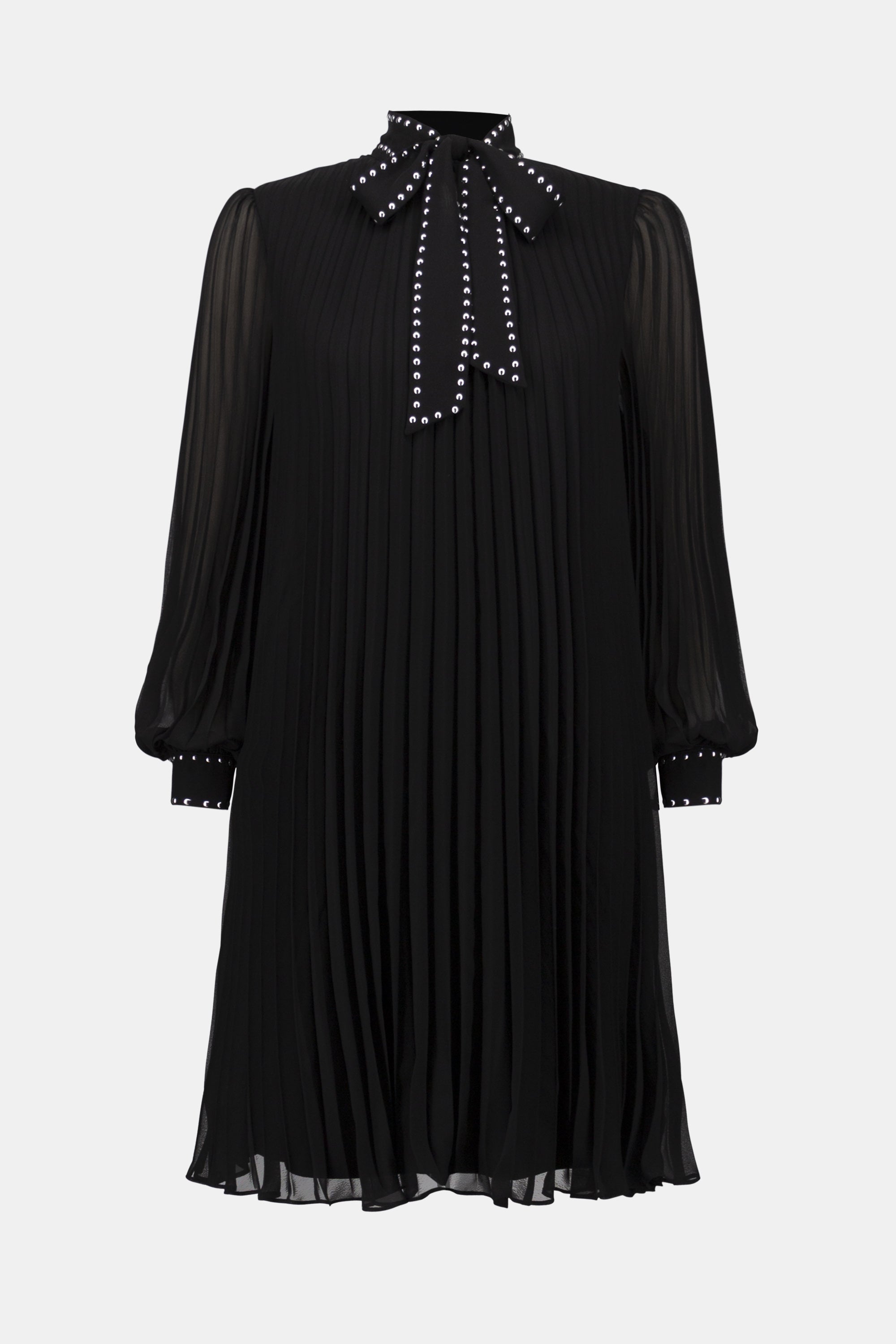 PLEATED CHIFFON ALINE DRESS WITH NECK TIE