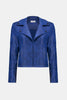 FOILED FAUX SUEDE FITTED JACKET WITH RHINESTONES