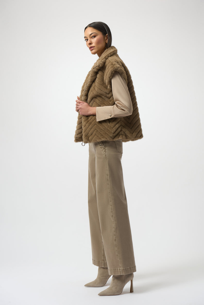 CHEVRON FAUX FUR MOCK NECK VEST