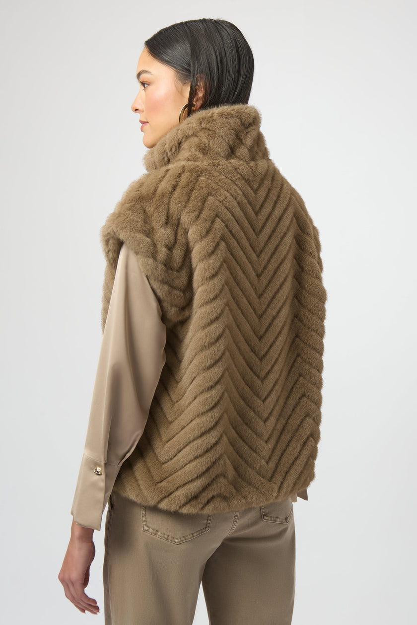 CHEVRON FAUX FUR MOCK NECK VEST