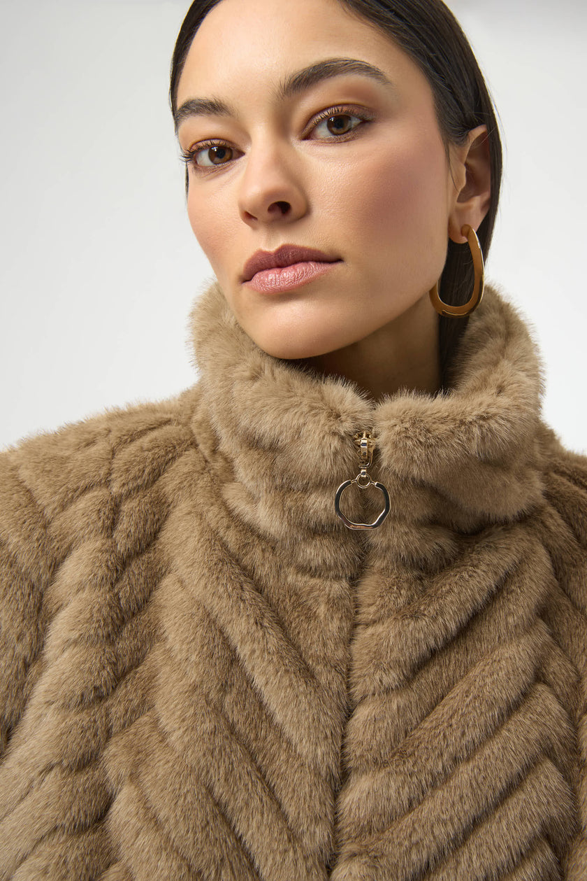 CHEVRON FAUX FUR MOCK NECK VEST