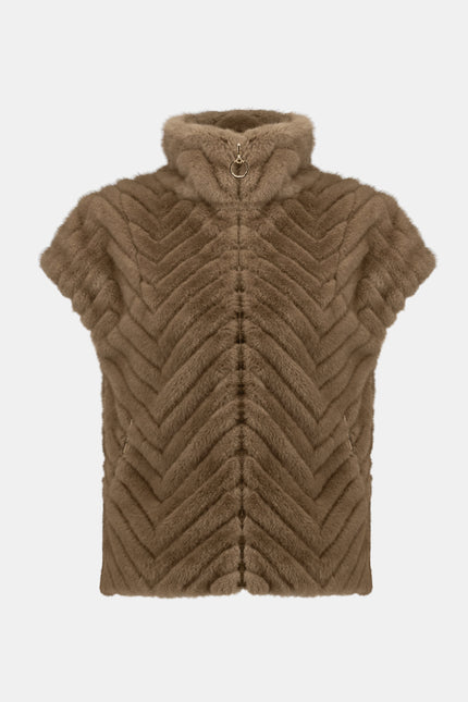 CHEVRON FAUX FUR MOCK NECK VEST