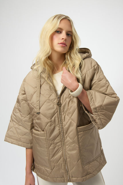 WOVEN DIAMOND QUILT HOODED OUTDOOR JACKET