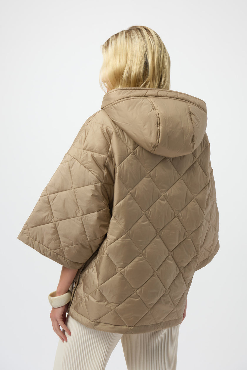 WOVEN DIAMOND QUILT HOODED OUTDOOR JACKET