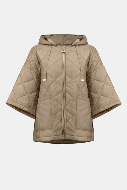 WOVEN DIAMOND QUILT HOODED OUTDOOR JACKET