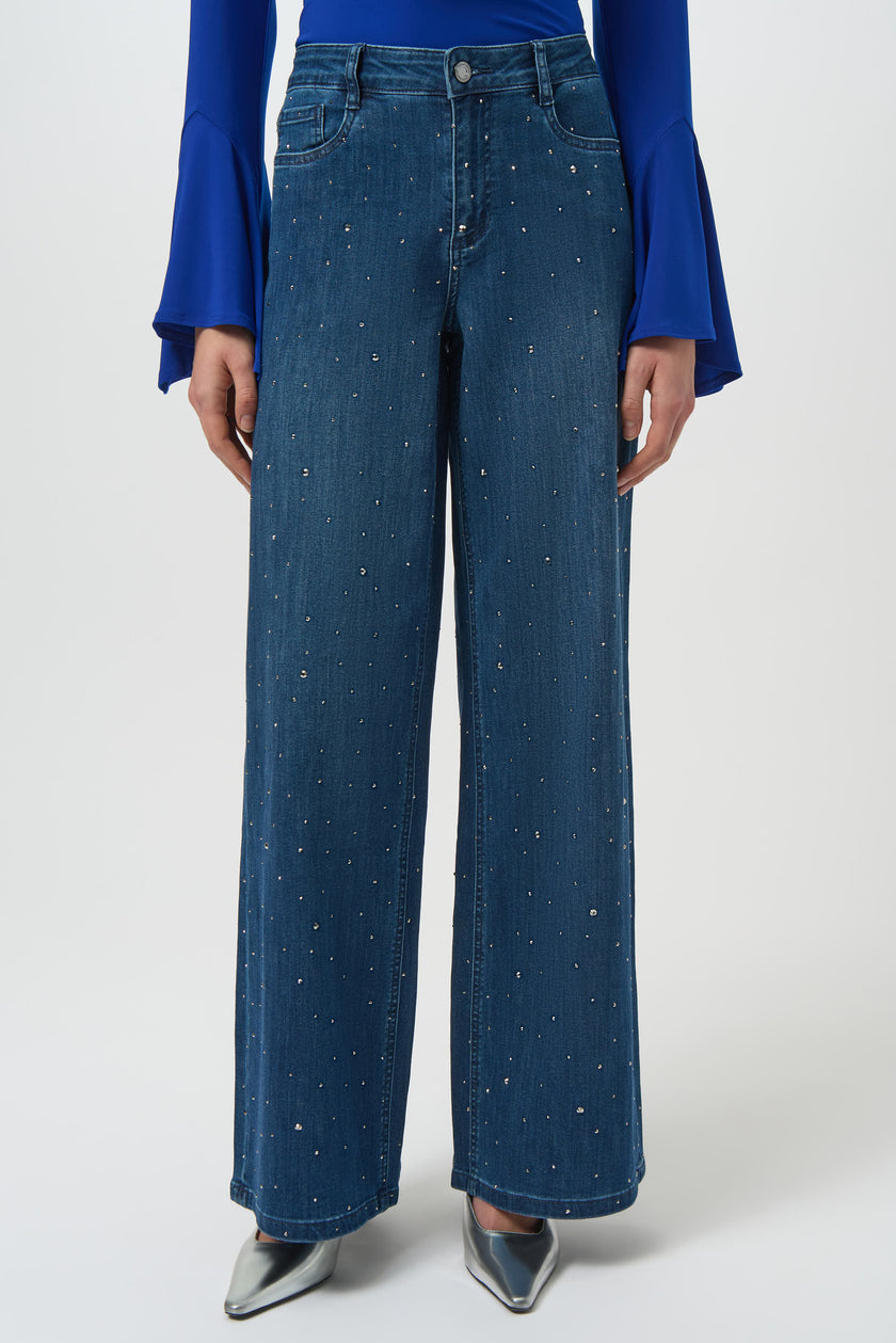 CLASSIC WIDE LEG JEANS WITH RHINESTONES