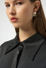 SATIN BUTTON FRONT BLOUSE WITH EMBELLISHED COLLAR