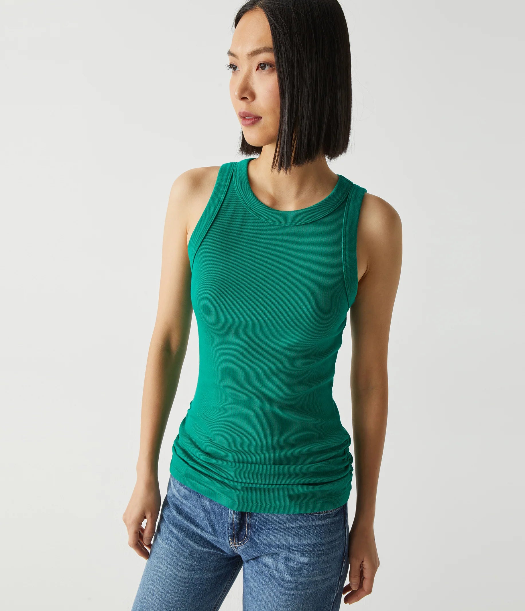 HALLEY RIBBED TANK WITH RUCHING