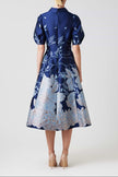 METALLIC JACQUARD FLORAL PUFF SLEEVE DRESS