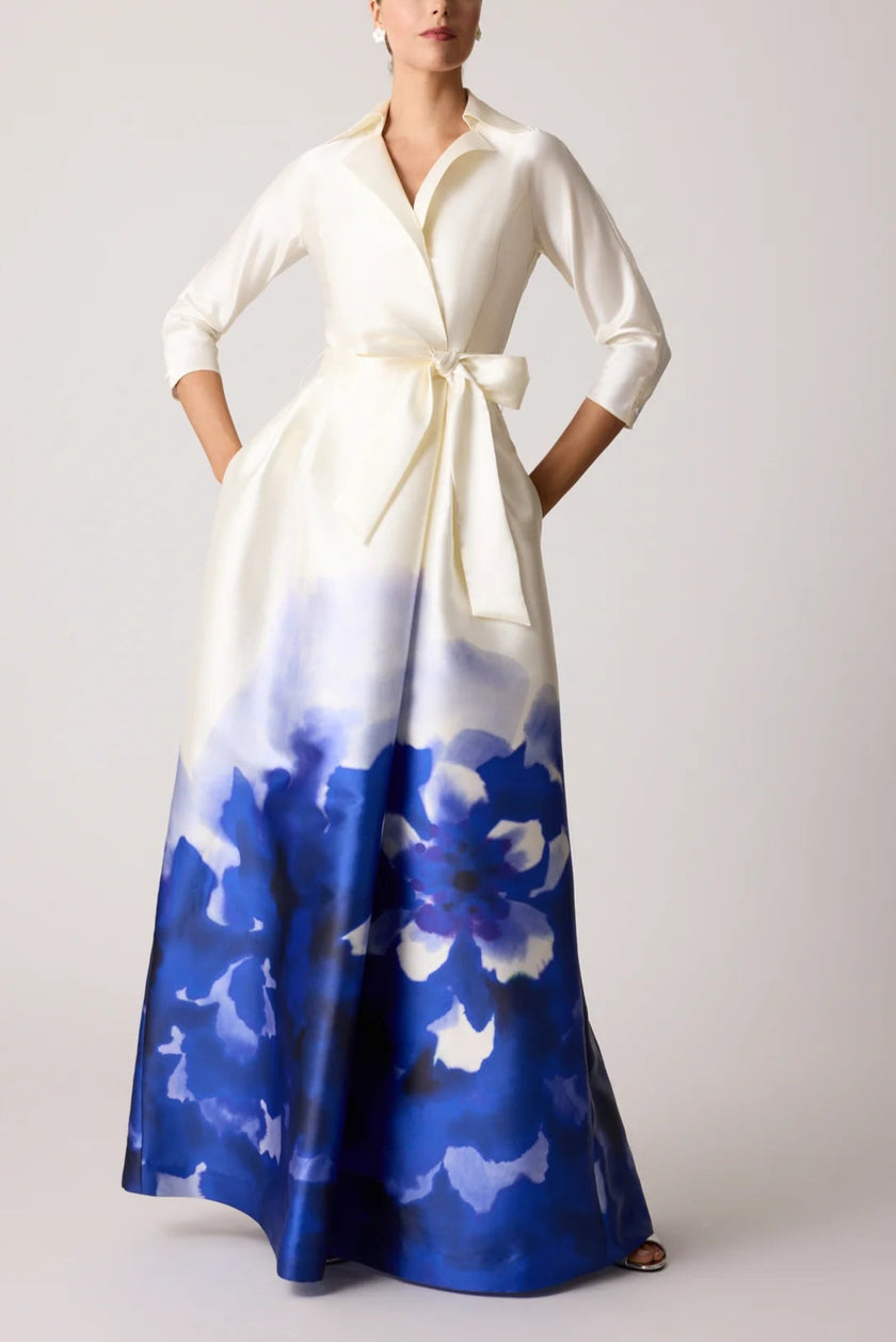 MIKADO WATERCOLOR BORDER PRINT SHIRT GOWN