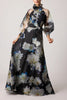 ORGANZA FLORAL PRINTED RUFFLE NECK GOWN