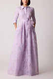 METALLIC ORGANZA SHIRTWAIST GOWN WITH BRANCH MOTIF