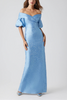 METALLIC JACQUARD OFF SHOULDER PUFF SLEEVE GOWN