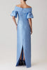 METALLIC JACQUARD OFF SHOULDER PUFF SLEEVE GOWN