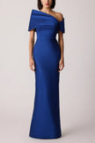 STRETCH MIKADO ASYMMETRICAL OFF THE SHOULDER CUFF GOWN