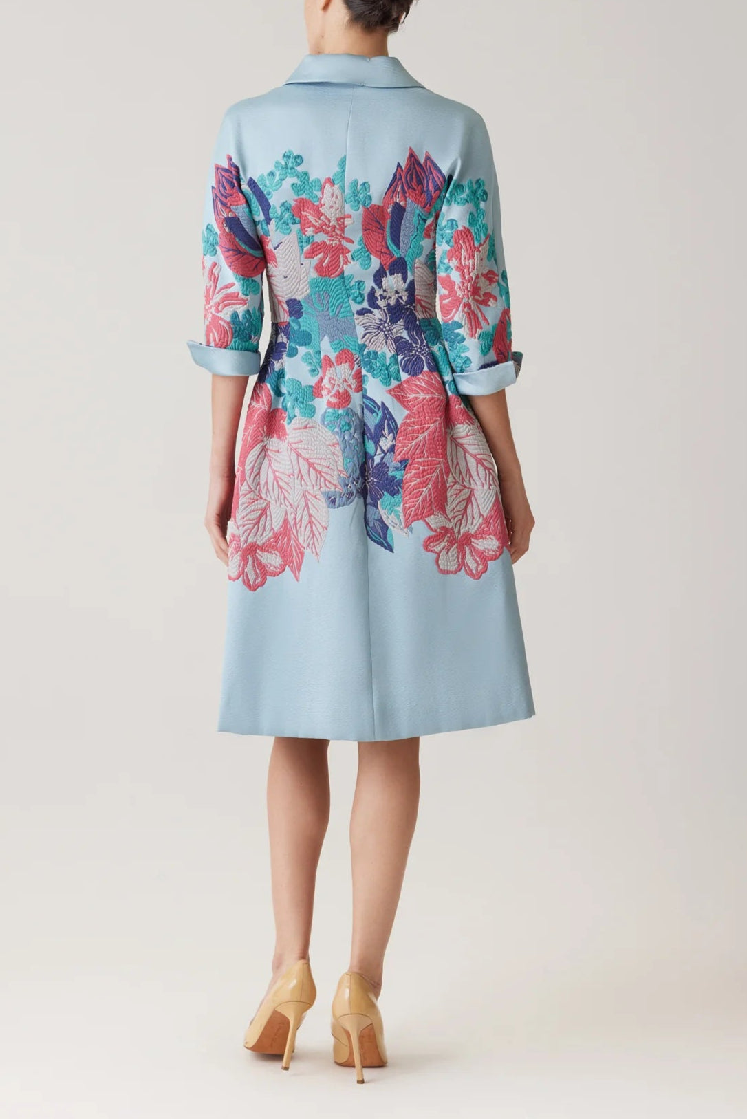 JACQUARD FLORAL PLACEMENT COAT DRESS