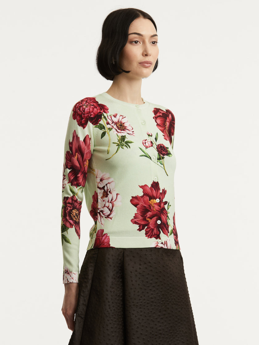 LONG SLEEVE PEONY PRINTED CARDIGAN