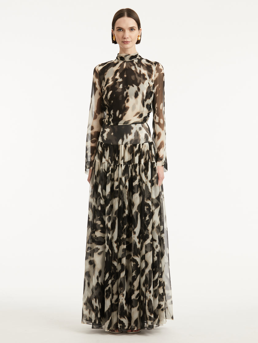 COWHIDE PRINTED SILK CHIFFON DRESS