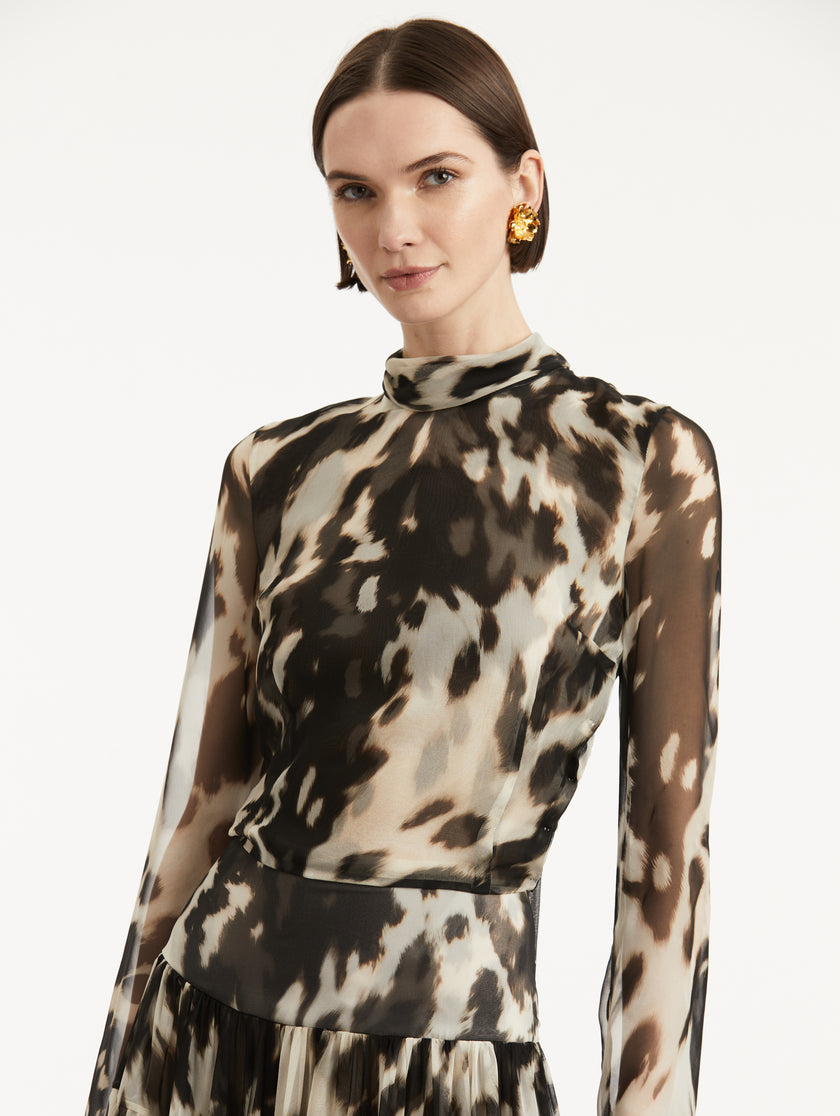 COWHIDE PRINTED SILK CHIFFON DRESS