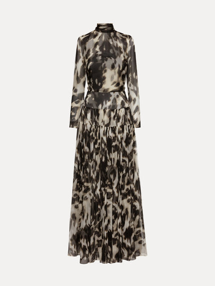 COWHIDE PRINTED SILK CHIFFON DRESS