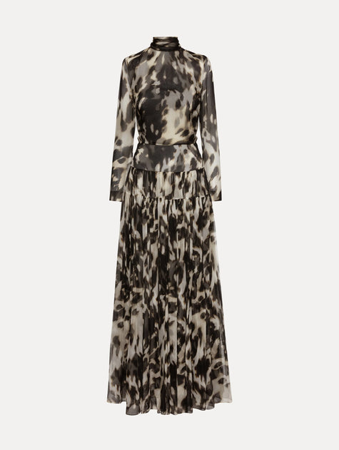 COWHIDE PRINTED SILK CHIFFON DRESS