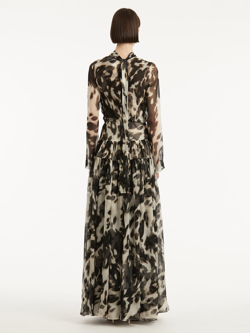 COWHIDE PRINTED SILK CHIFFON DRESS