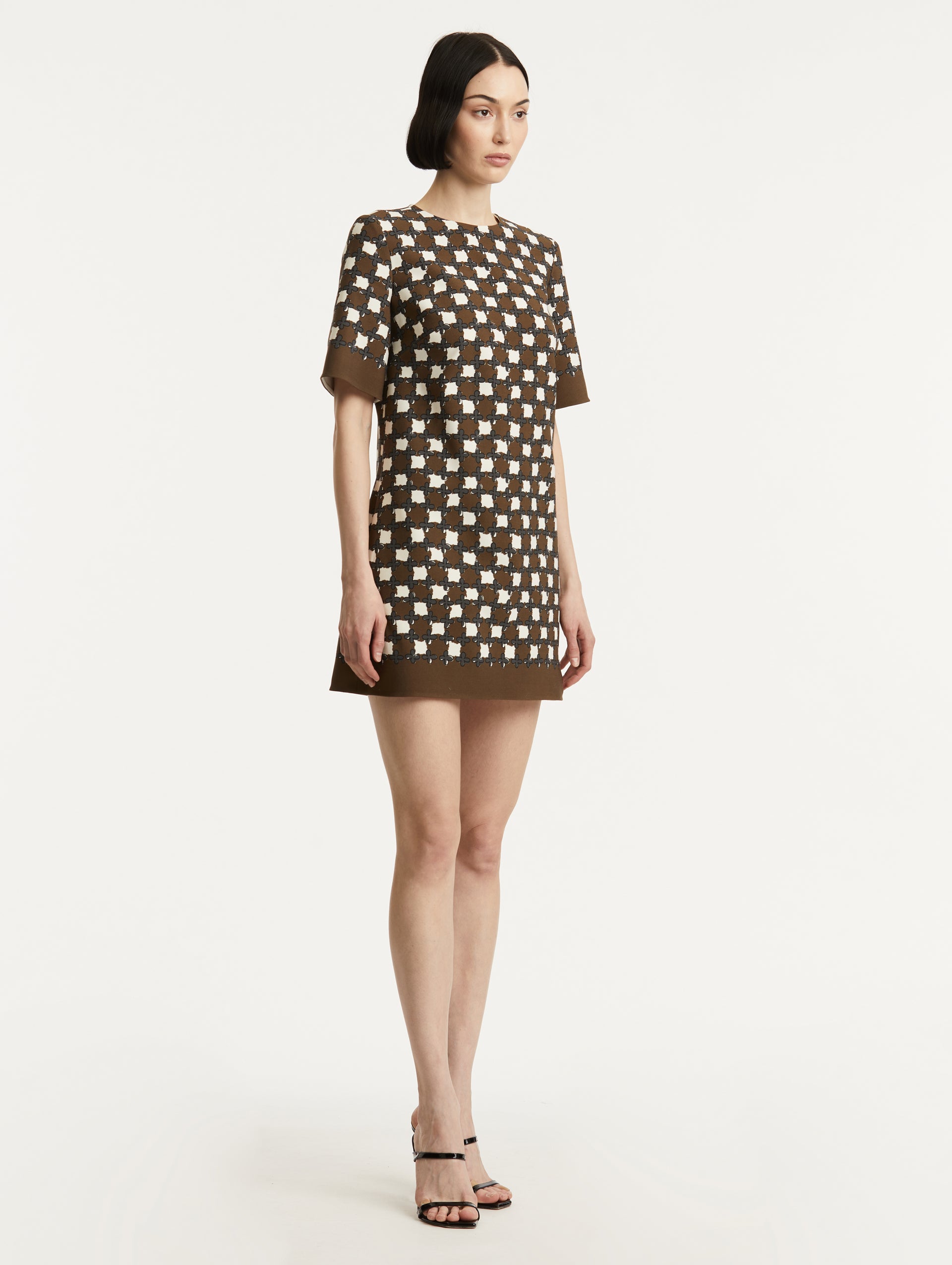SHORT SLEEVE DOUBLE FACE STRETCH WOOL SHIFT DRESS