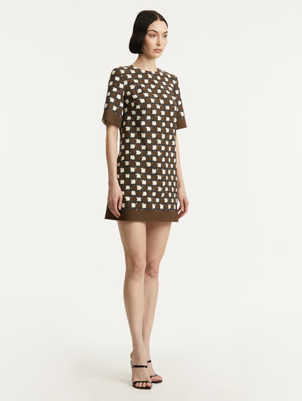 SHORT SLEEVE DOUBLE FACE STRETCH WOOL SHIFT DRESS