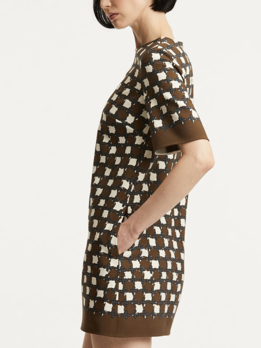 SHORT SLEEVE DOUBLE FACE STRETCH WOOL SHIFT DRESS