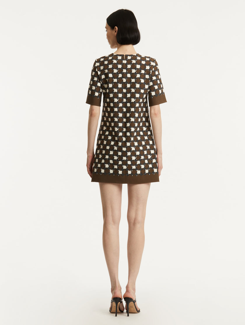 SHORT SLEEVE DOUBLE FACE STRETCH WOOL SHIFT DRESS