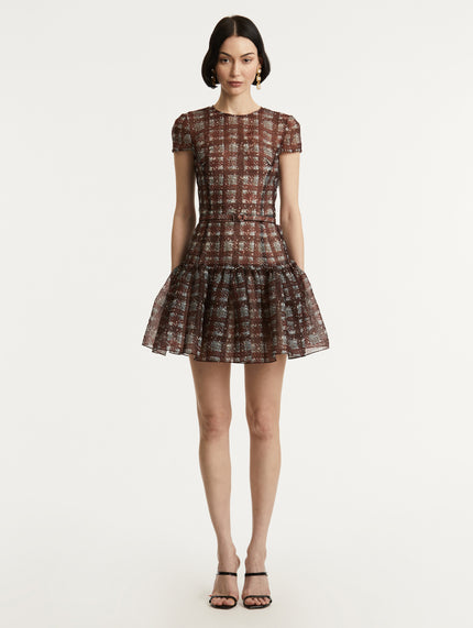 SHORT SLEEVE DROP WAIST PLAID DRESS