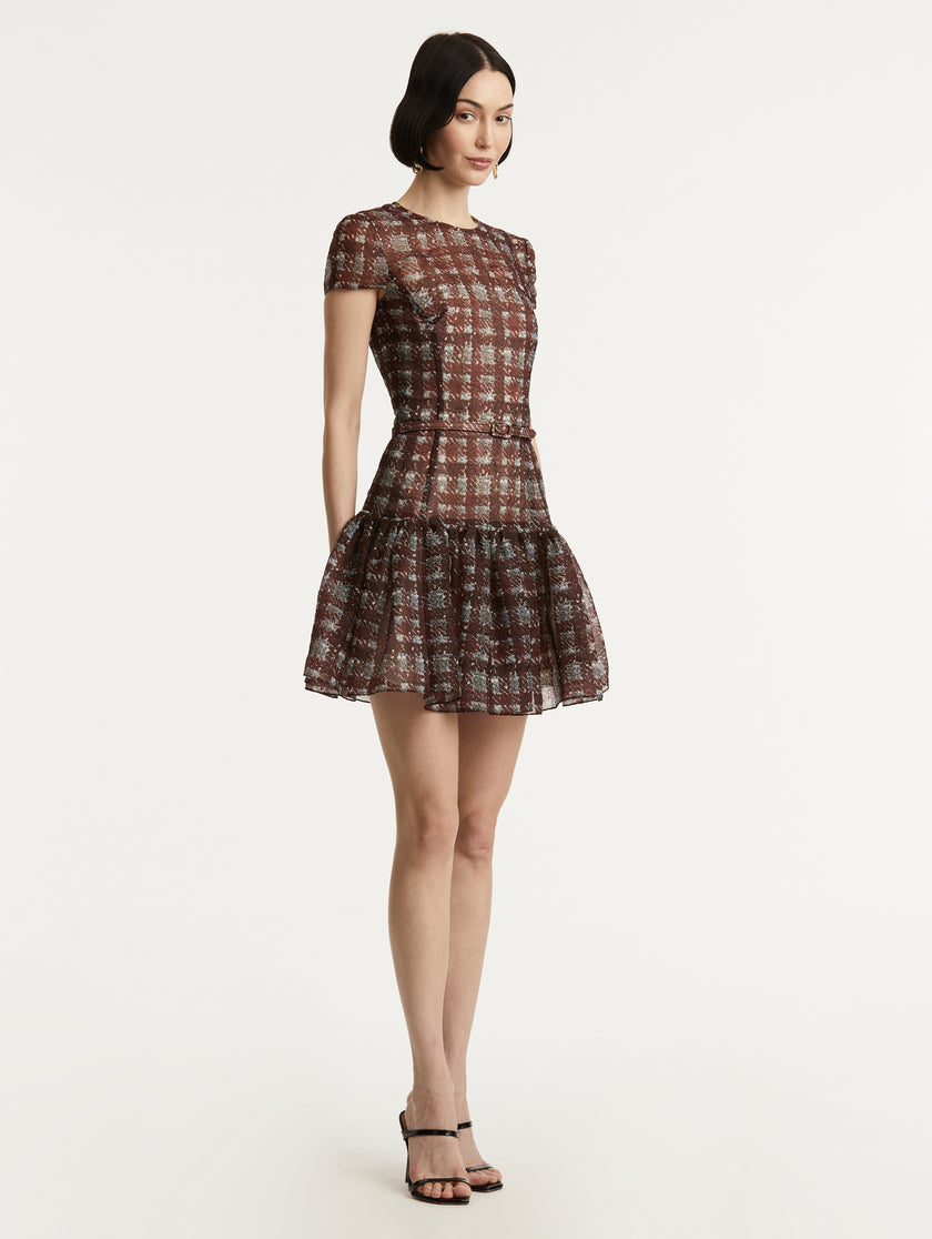 SHORT SLEEVE DROP WAIST PLAID DRESS