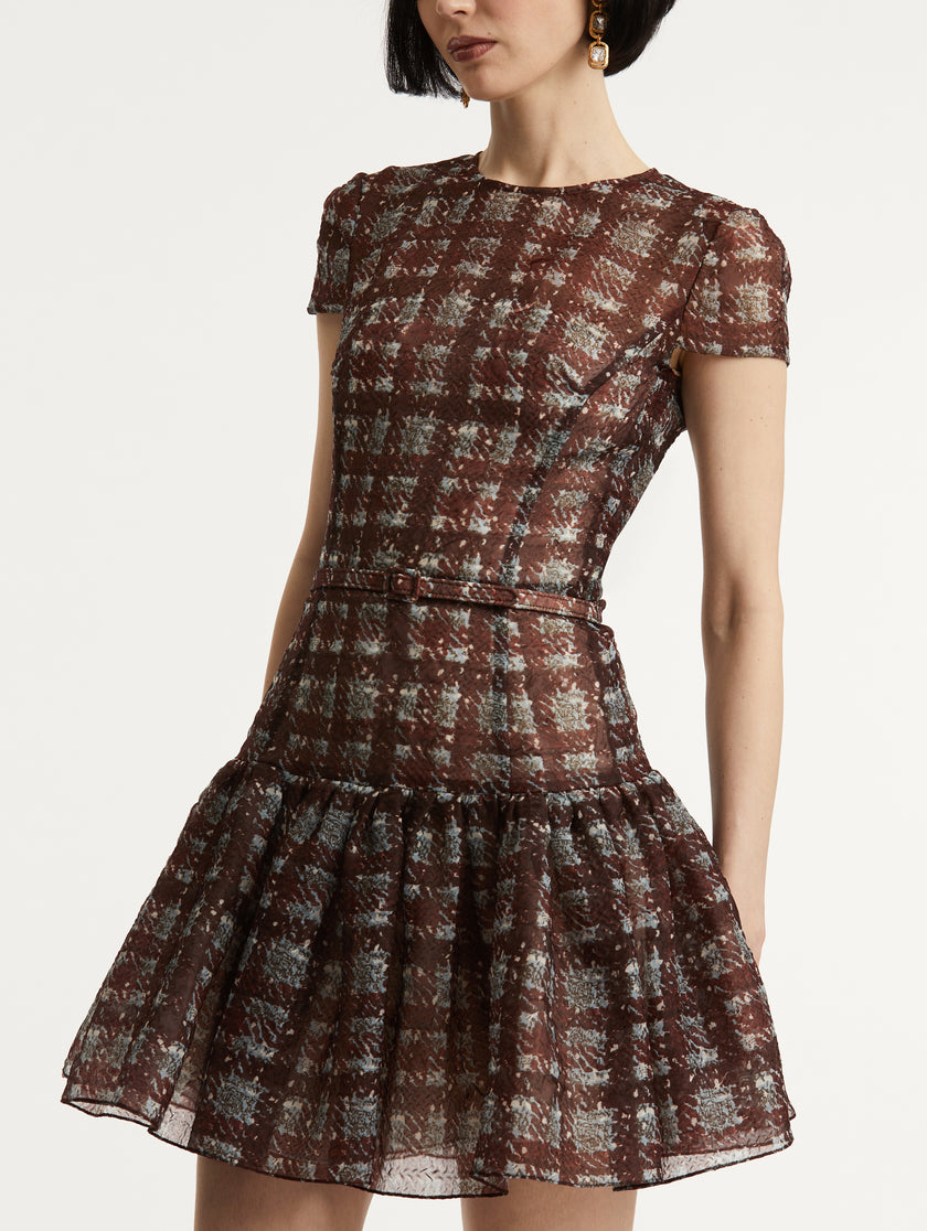 SHORT SLEEVE DROP WAIST PLAID DRESS