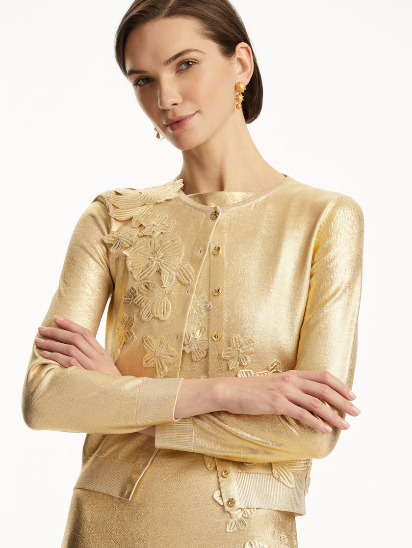 GOLD FOIL CHERRY BLOSSOM CARDIGAN