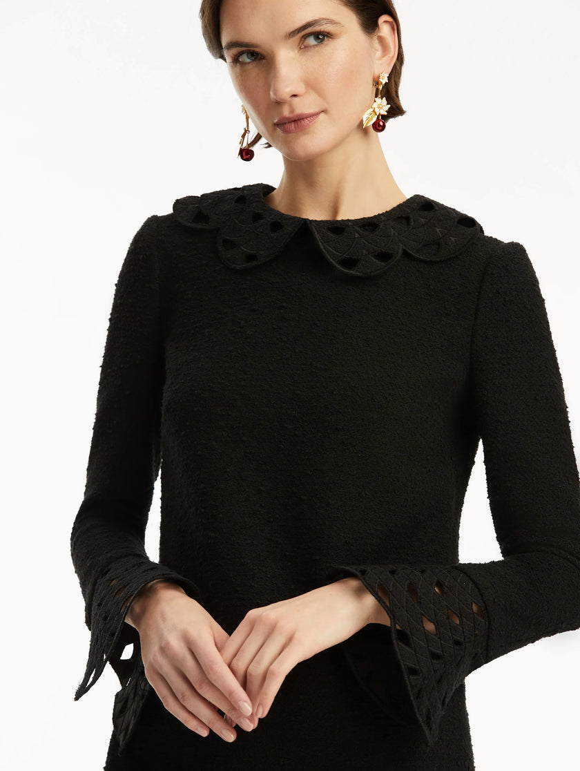 THREADWORK CUTOUT TWEED DRESS