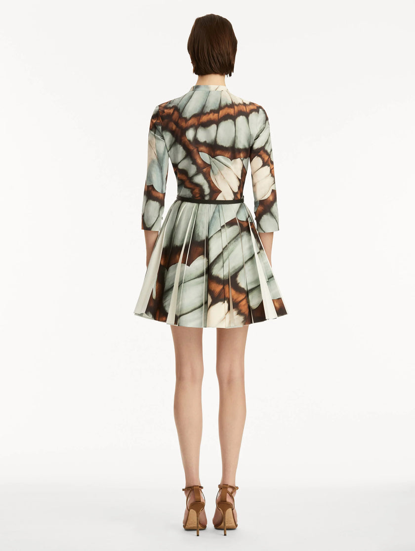 ABSTRACT BUTTERFLY COTTON POPLIN MINI DRESS