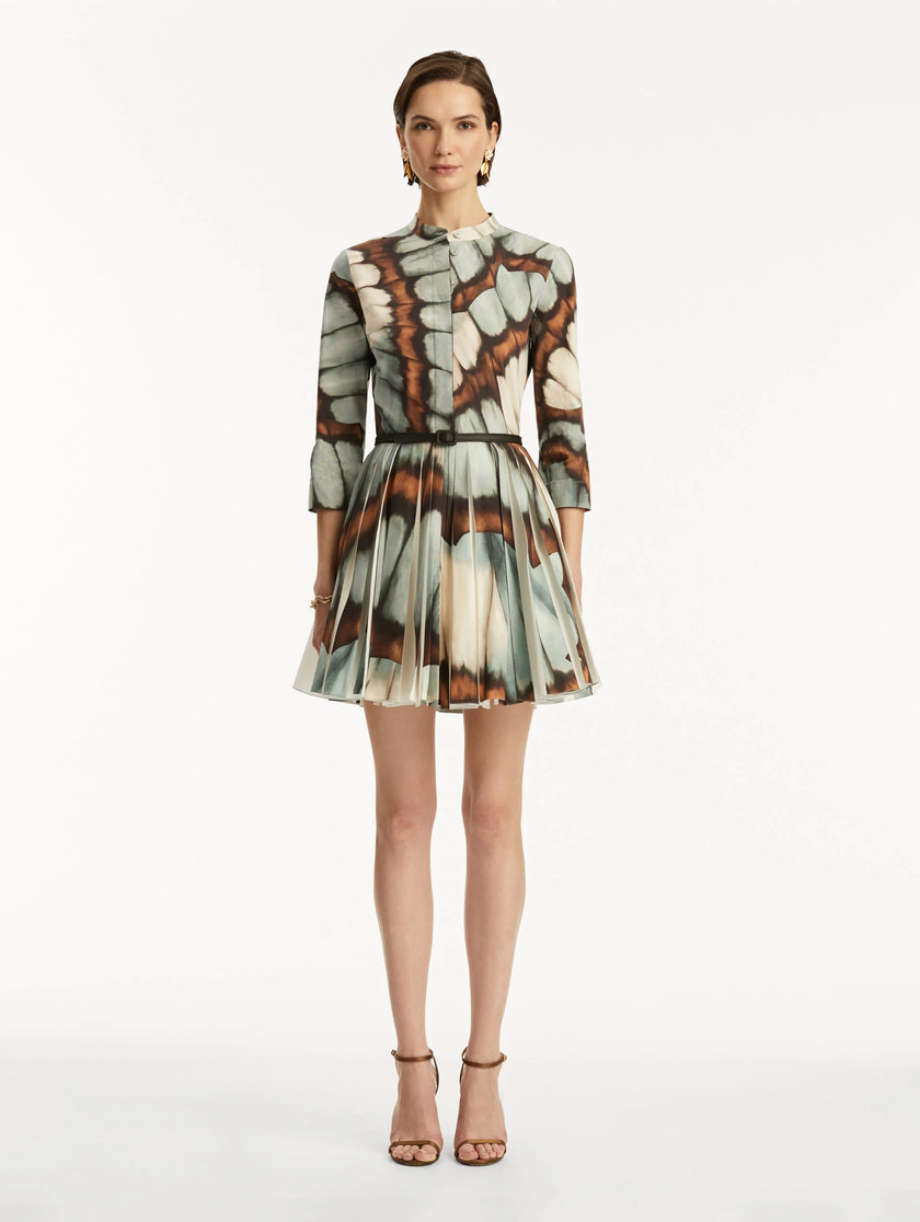 ABSTRACT BUTTERFLY COTTON POPLIN MINI DRESS