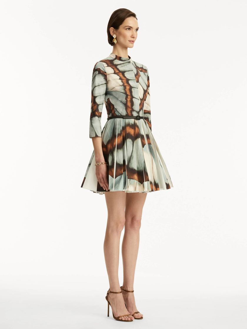 ABSTRACT BUTTERFLY COTTON POPLIN MINI DRESS