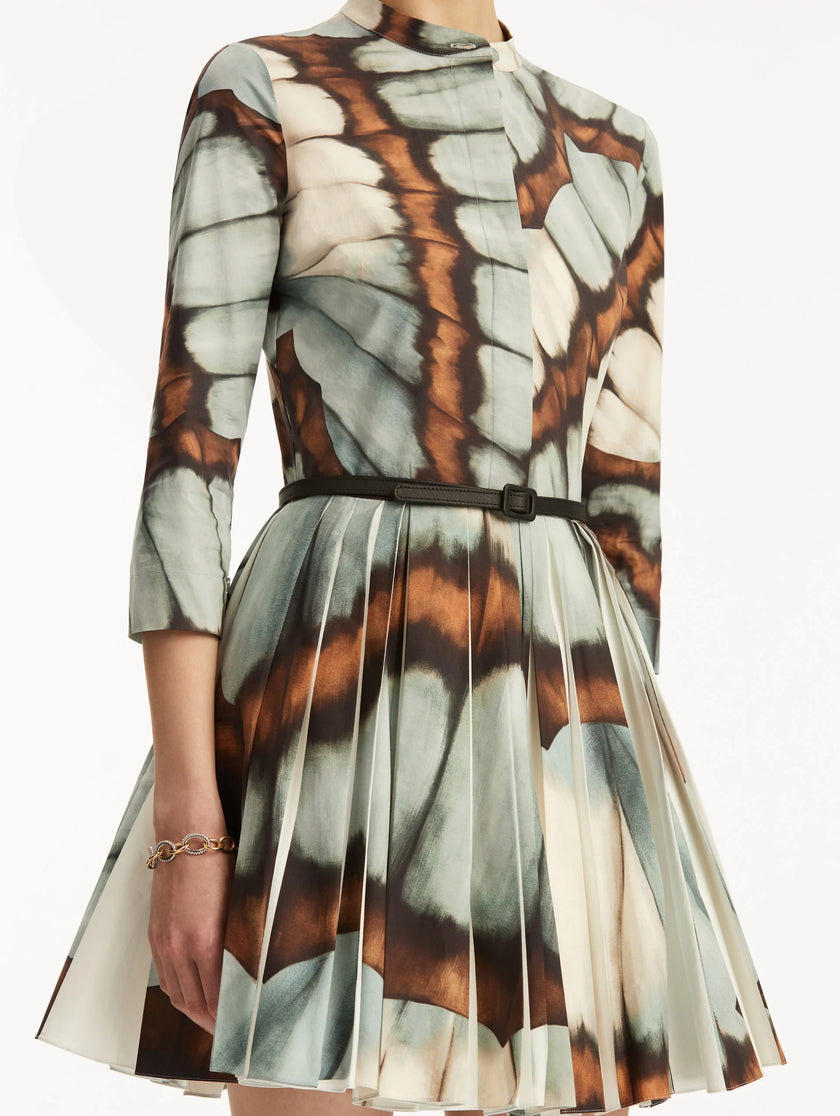 ABSTRACT BUTTERFLY COTTON POPLIN MINI DRESS